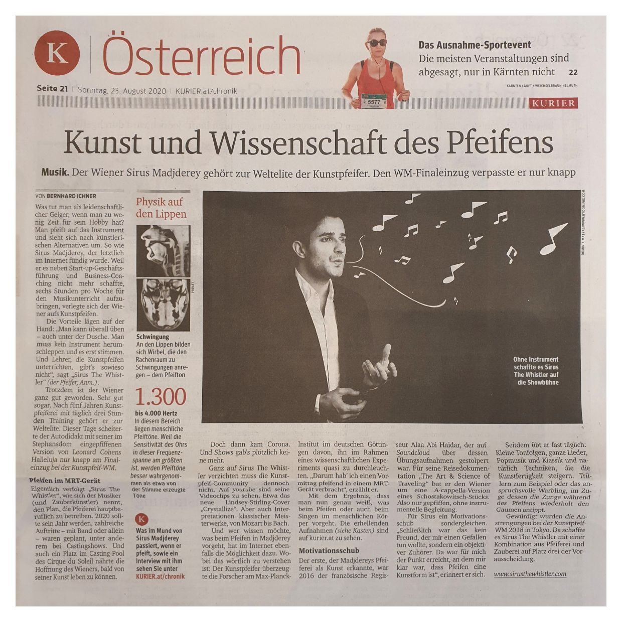 Kurier Sonntagsausgabe Artikel &uuml;ber Sirus Madjderey